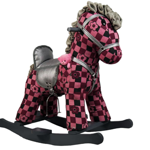 راکر اسب کودک چوبی شطرنجی گل دار زرشکی -اسباب بازی